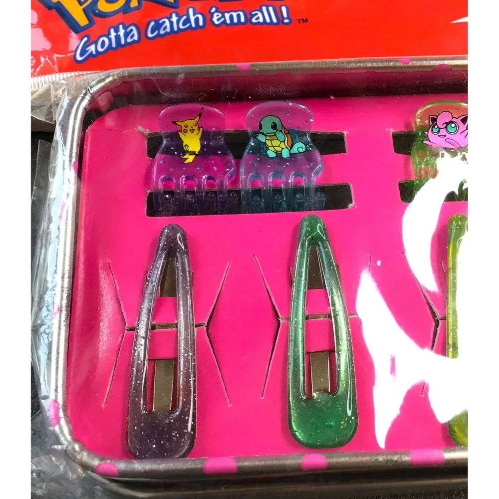 Vintage 1999 Sealed Pokemon Hair Clip Barrettes Set Metal Tin - Picture 3 of 5
